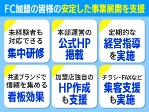 FC支援を体系化し、フランチャイズ加盟店様の安定した事業展開を支援します。